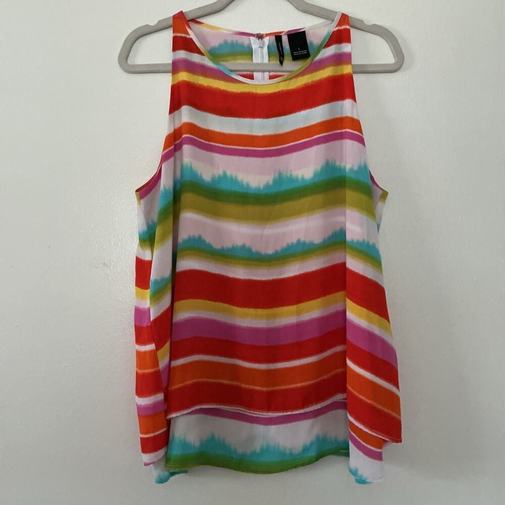 New Directions L Top Sleeveless Striped Colorful Blouse